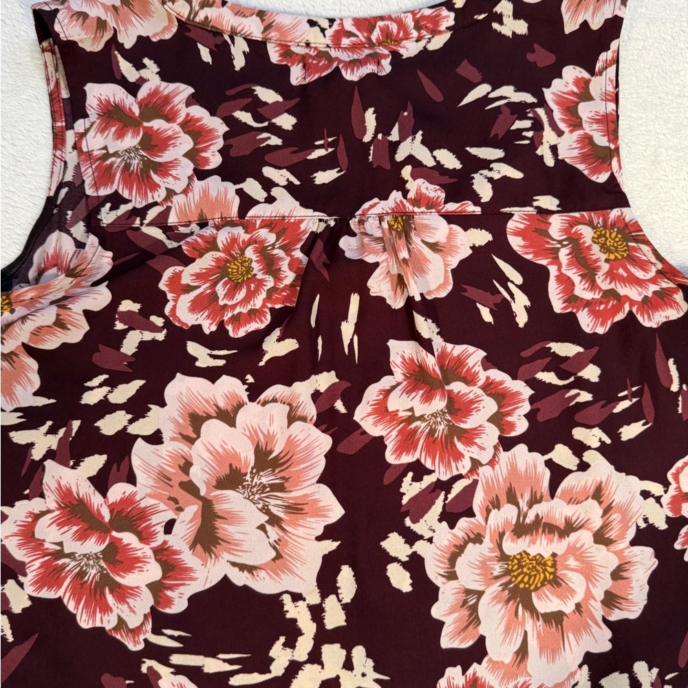 Maurices Floral Sleeveless Blouse Size M Burgundy Pink Boho Top - Picture 12 of 14
